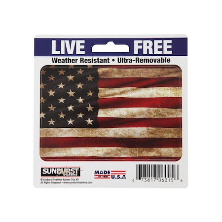 Sunburst Systems Decal Patriotic Grunge Flag 5 in x 5 in, White Vinyl 6015